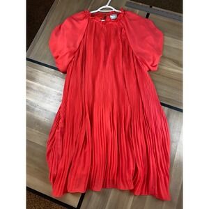 Arula Women Orange Pleated Puff Sleeve Midi Dress